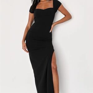 Lulu’s Essential Invitee Black Cap Sleeve Column Maxi Dress